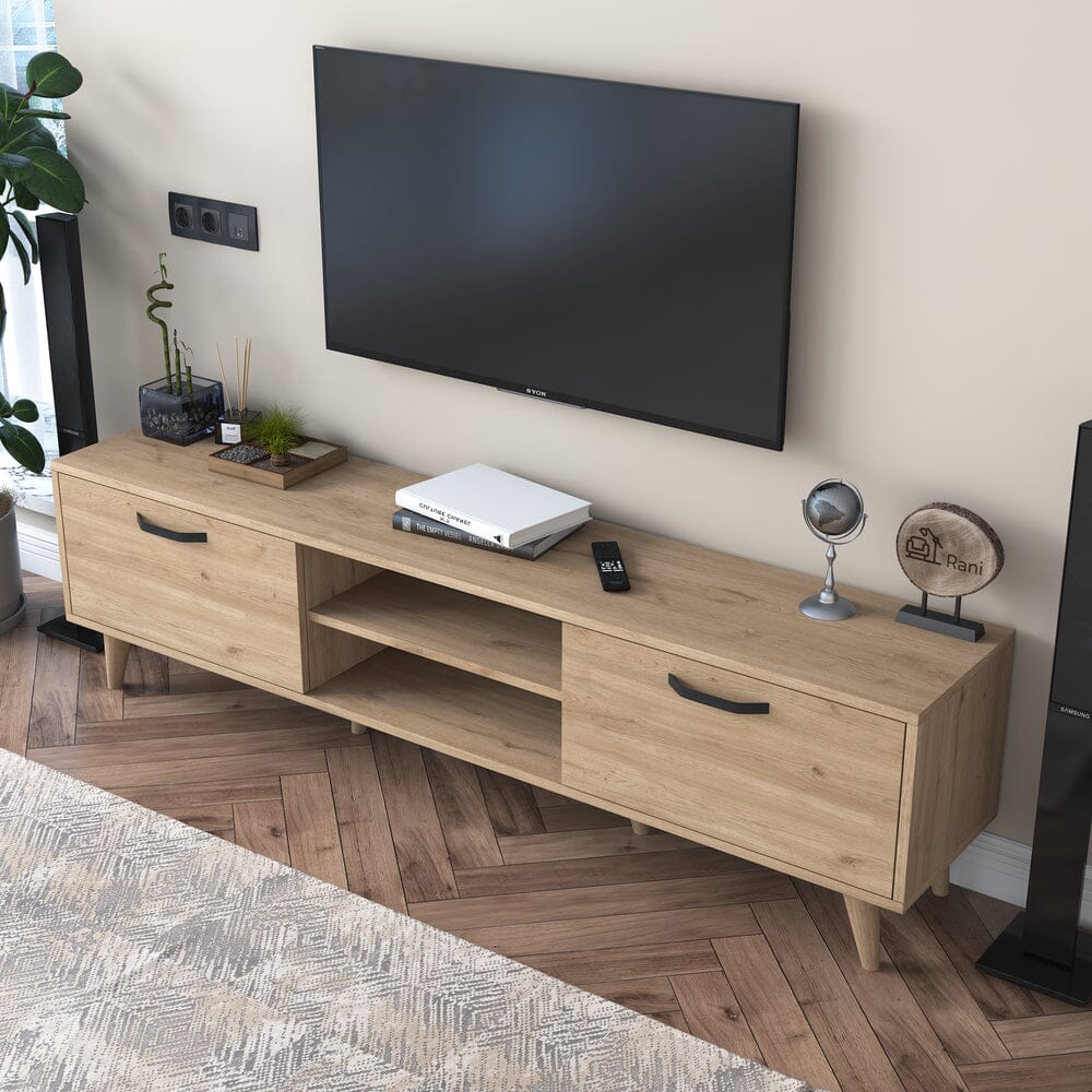 Home CanvasHome Canvas Modern Design Free Standing TV Stand with Storage Drawers | Tv Unit with White Wooden Legs for Living Room180 cm - Oak TV Unit Oak