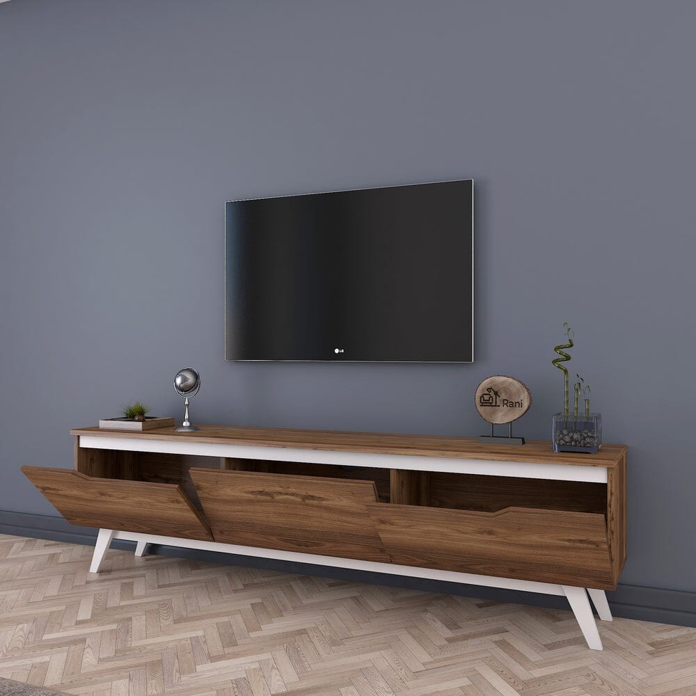 Home CanvasHome Canvas Modern Design Free Standing TV Stand with Storage Drawers | Tv Unit with White Wooden Legs for Living Room180 cm - Oak TV Unit Walnut