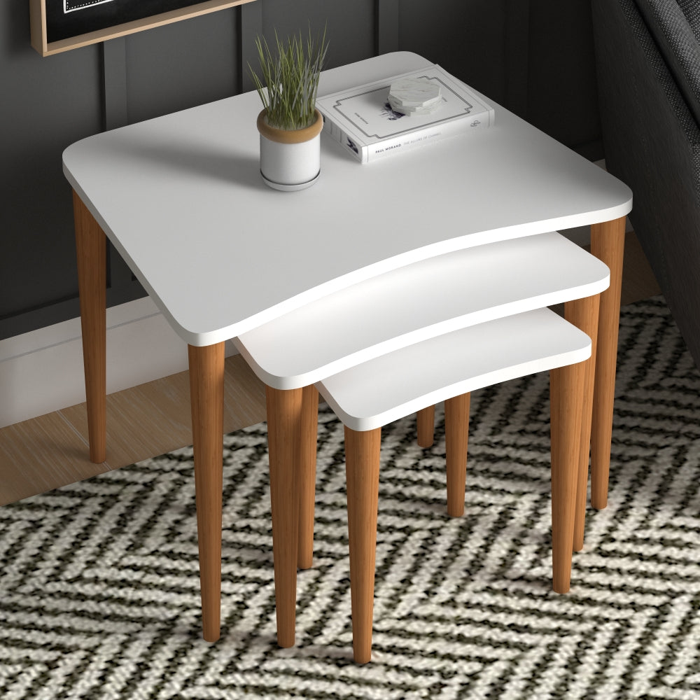 Home CanvasHome Canvas Nero Nested Coffee Table - Stacking End Side Table - Wooden Legs Coffee Table White