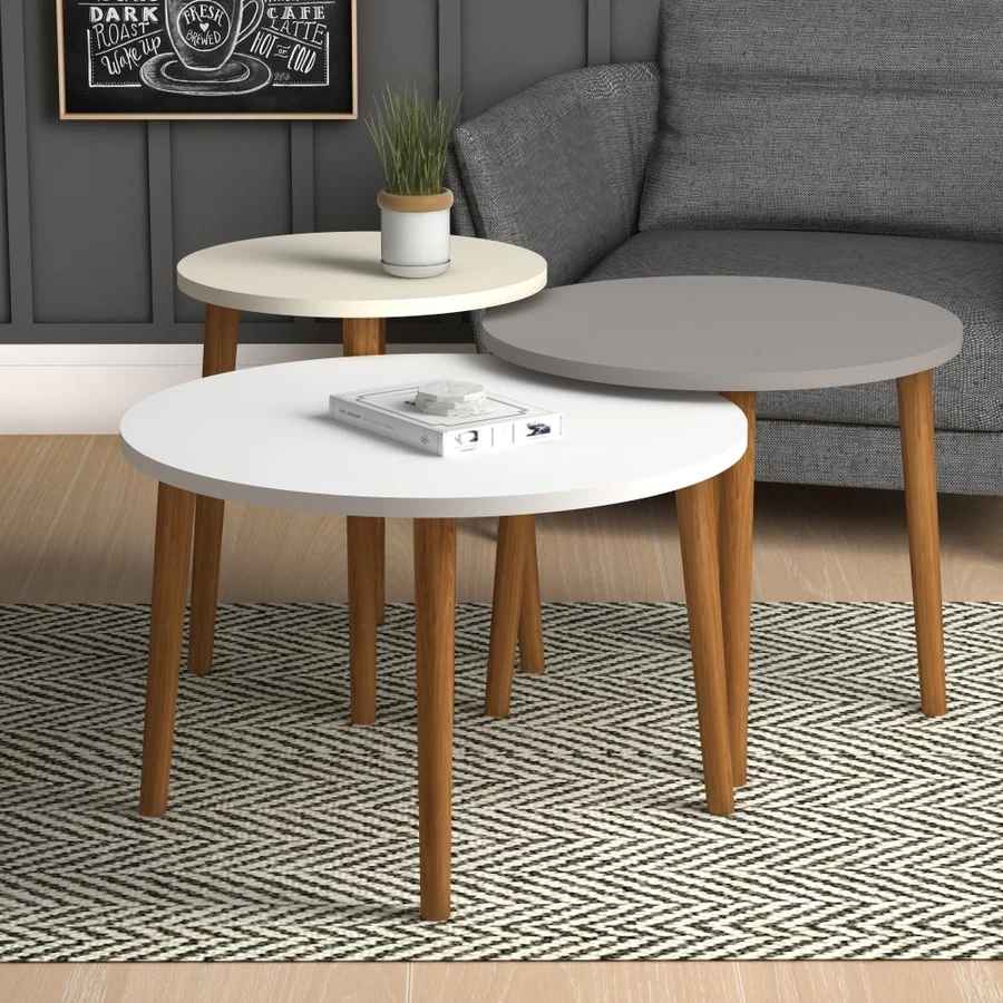 Home CanvasHome Canvas Nested Coffee Table - Set of 3 Round Tables for Living Room Coffee Table