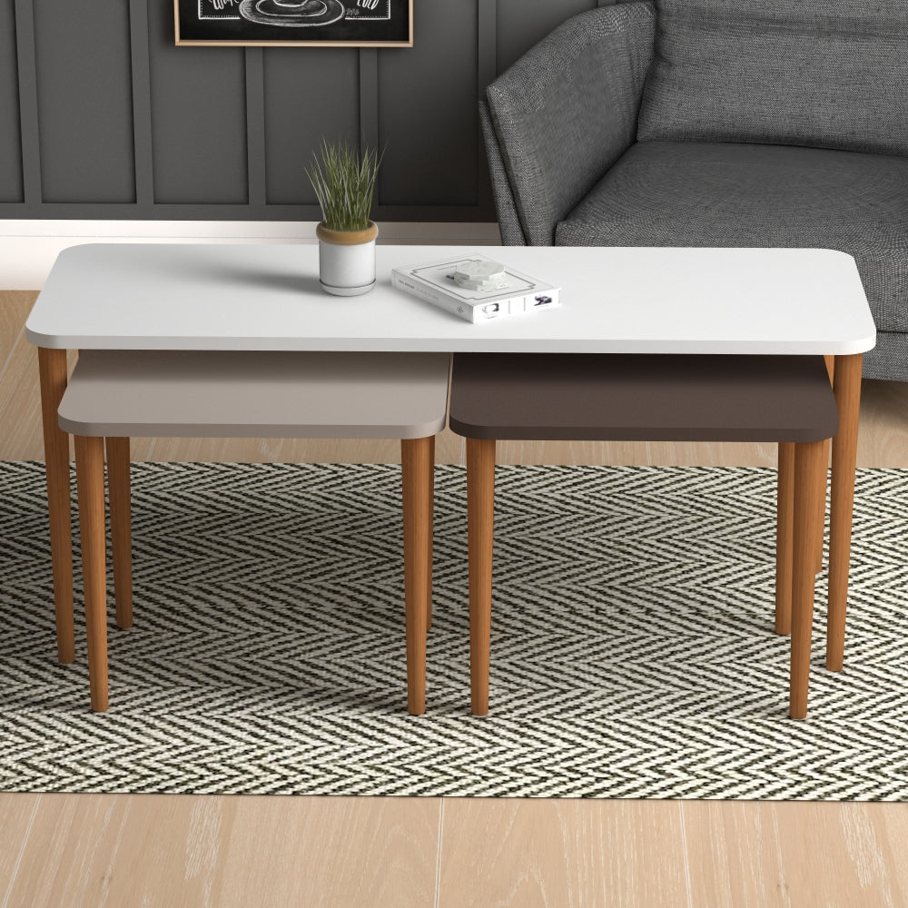 Home CanvasHome Canvas Omega Nested Coffee Table Set Of Three For Living Room Home Office Contemporary Stacking Coffee Table Or Side Table Wooden Legs Telephone Table Coffee Table