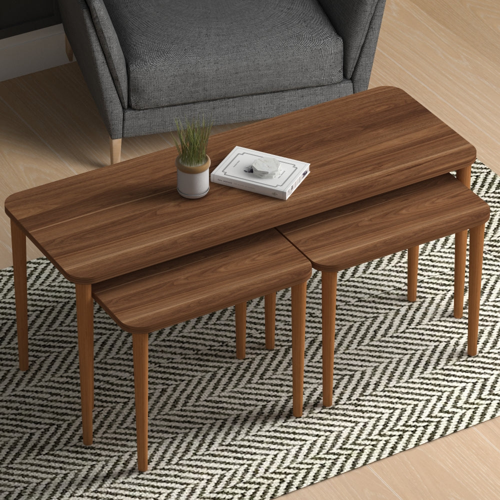 Home CanvasHome Canvas Omega Nested Coffee Table Set Of Three For Living Room Home Office Contemporary Stacking Coffee Table Or Side Table Wooden Legs Telephone Table Coffee Table Walnut