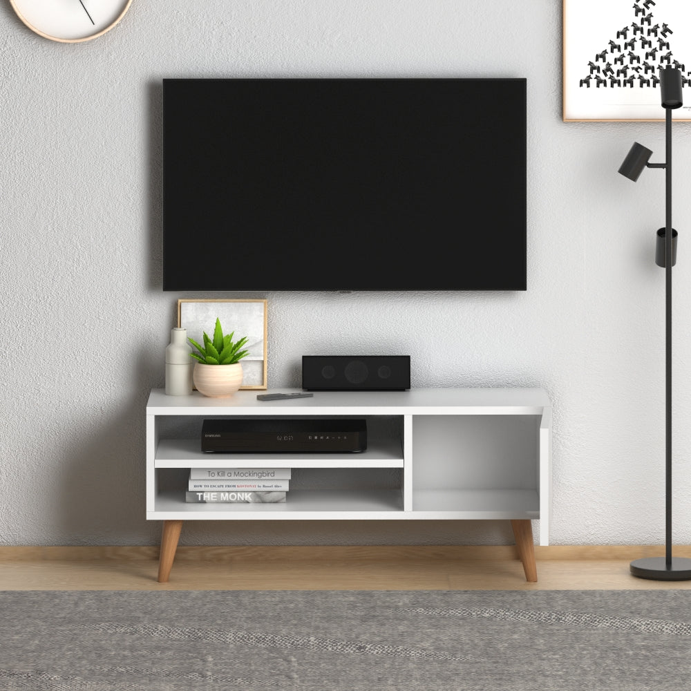 Home CanvasHome Canvas Porto Modern TV Stand with Wooden Legs - Living Room - White TV Unit