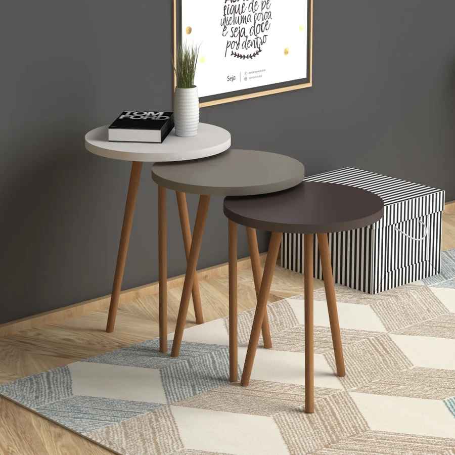 Home CanvasHome Canvas Roma Nested Coffee Table Set with Wooden Legs - Telephone Stand Coffee Table