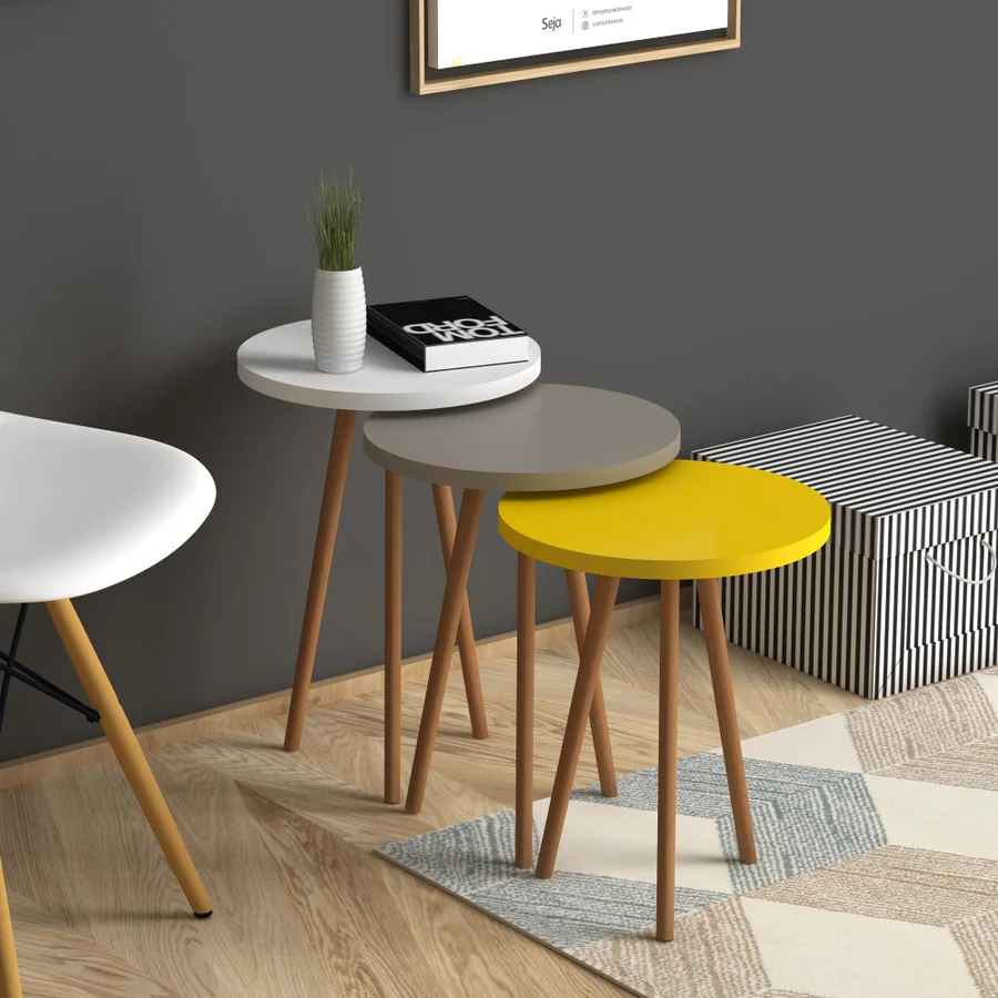 Home CanvasHome Canvas Roma Nested Coffee Table Set with Wooden Legs - Telephone Stand Coffee Table