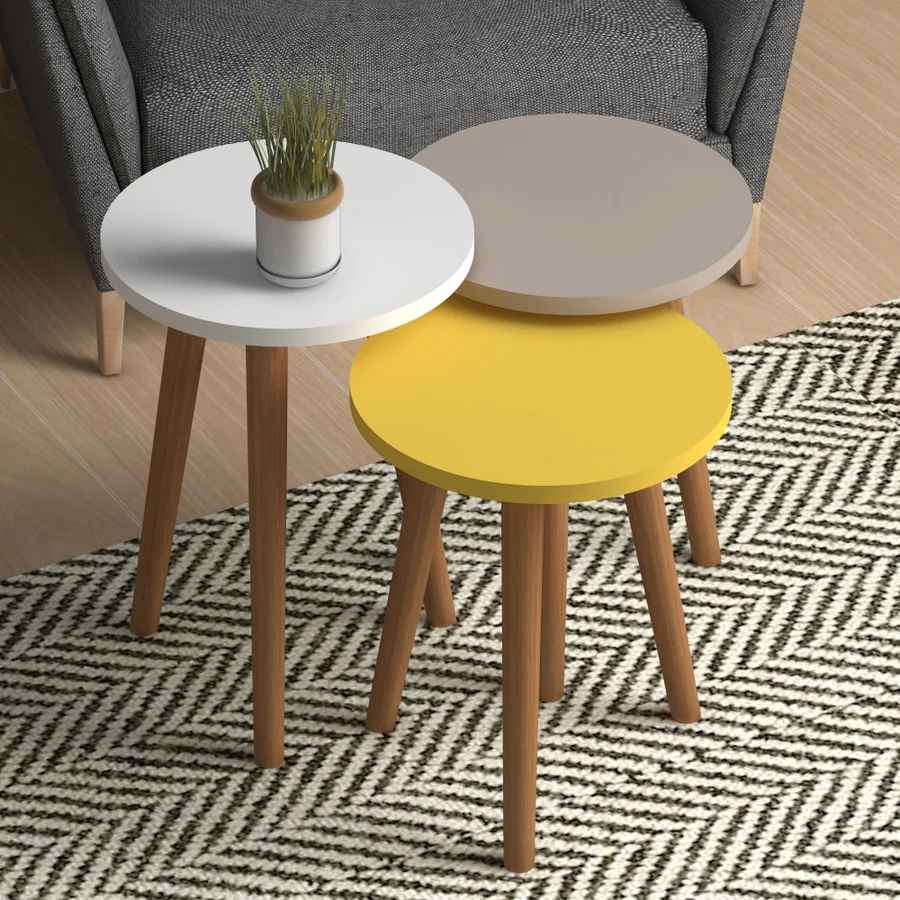 Home CanvasHome Canvas Roma Nested Coffee Table Set with Wooden Legs - Telephone Stand Coffee Table