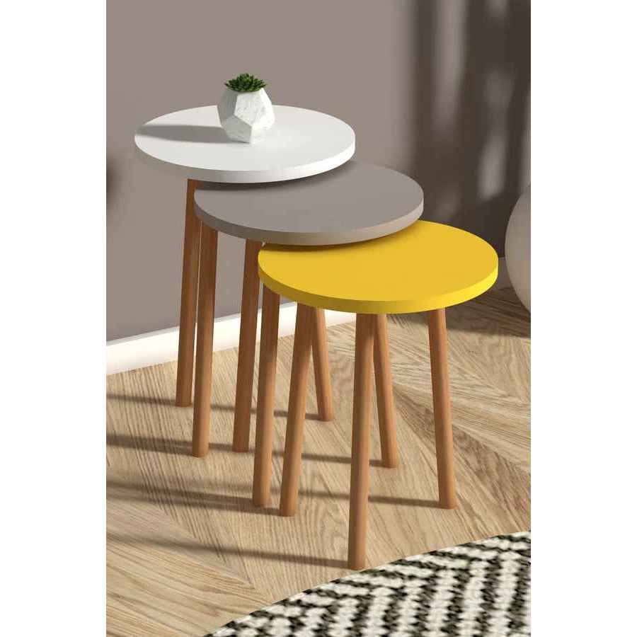 Home CanvasHome Canvas Roma Nested Coffee Table Set with Wooden Legs - Telephone Stand Coffee Table