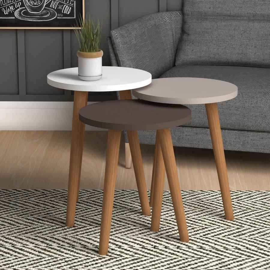 Home CanvasHome Canvas Roma Nested Coffee Table Set with Wooden Legs - Telephone Stand Coffee Table