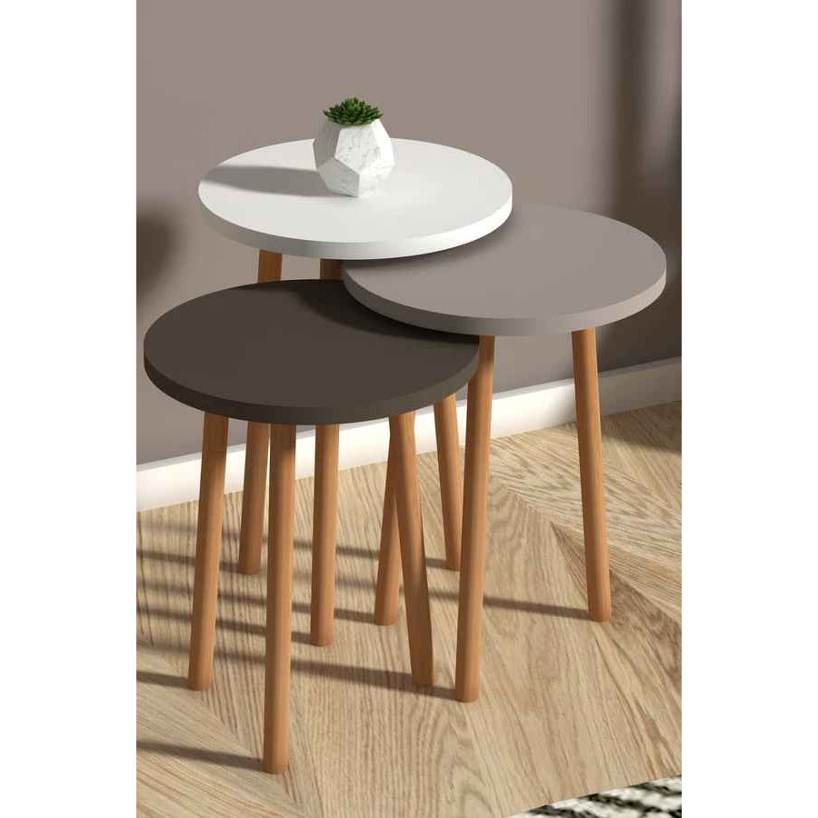Home CanvasHome Canvas Roma Nested Coffee Table Set with Wooden Legs - Telephone Stand Coffee Table
