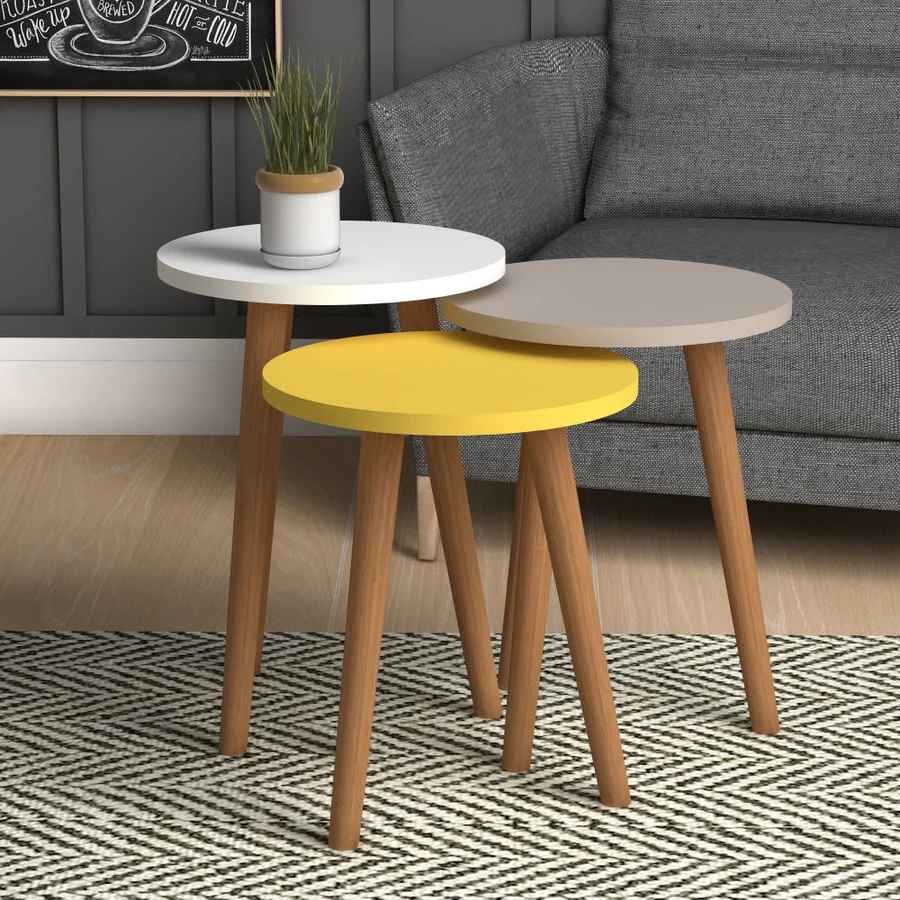 Home CanvasHome Canvas Roma Nested Coffee Table Set with Wooden Legs - Telephone Stand Coffee Table