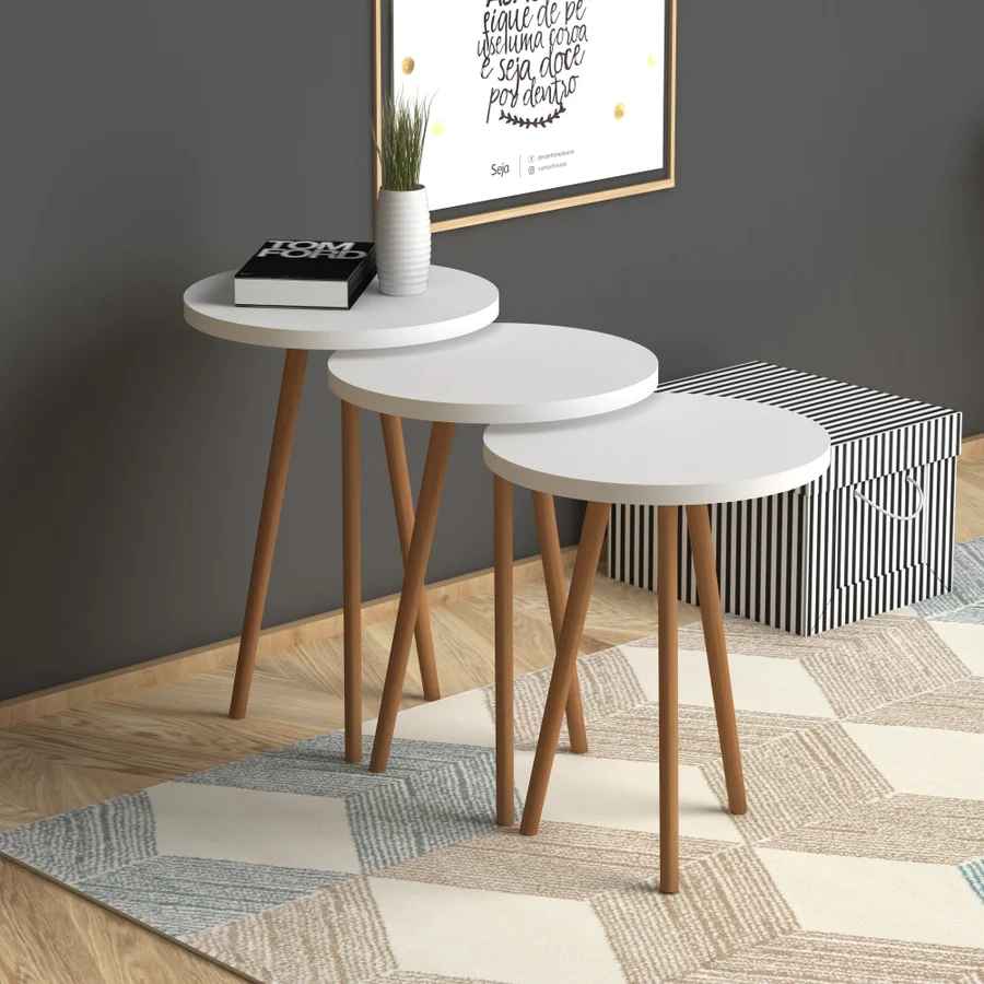 Home CanvasHome Canvas Roma Nested Coffee Table Set with Wooden Legs - Telephone Stand Coffee Table