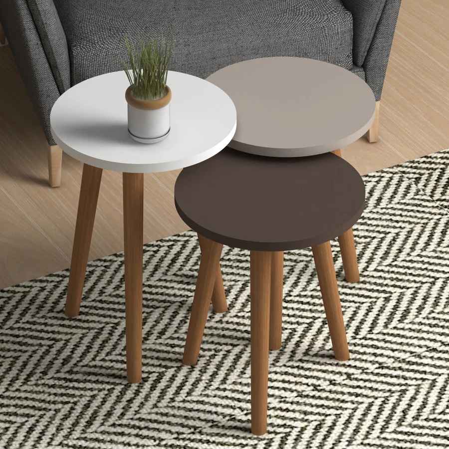 Home CanvasHome Canvas Roma Nested Coffee Table Set with Wooden Legs - Telephone Stand Coffee Table Multi Color 2