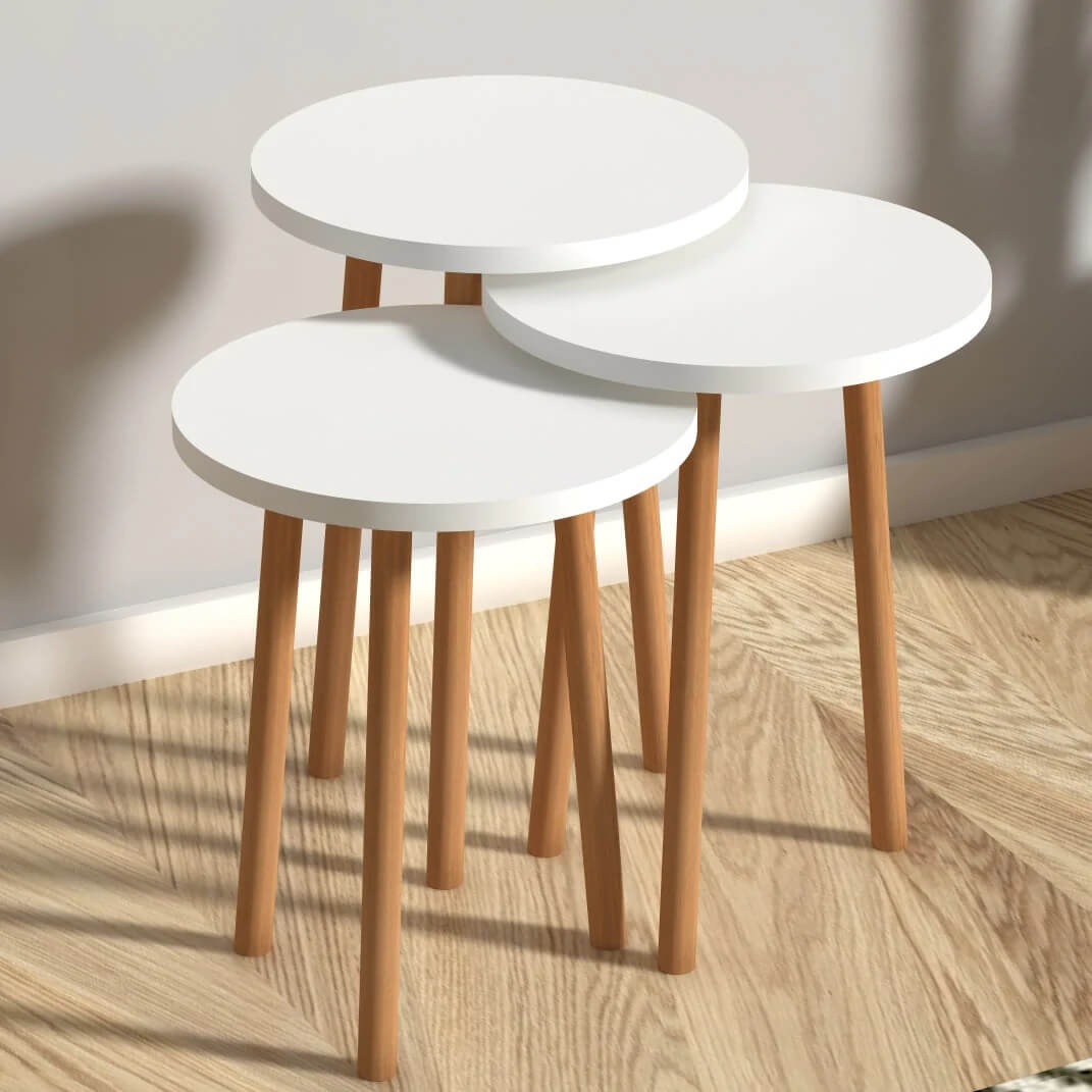 Home CanvasHome Canvas Roma Nested Coffee Table - Telephone Table - Wooden Legs - White Coffee Table