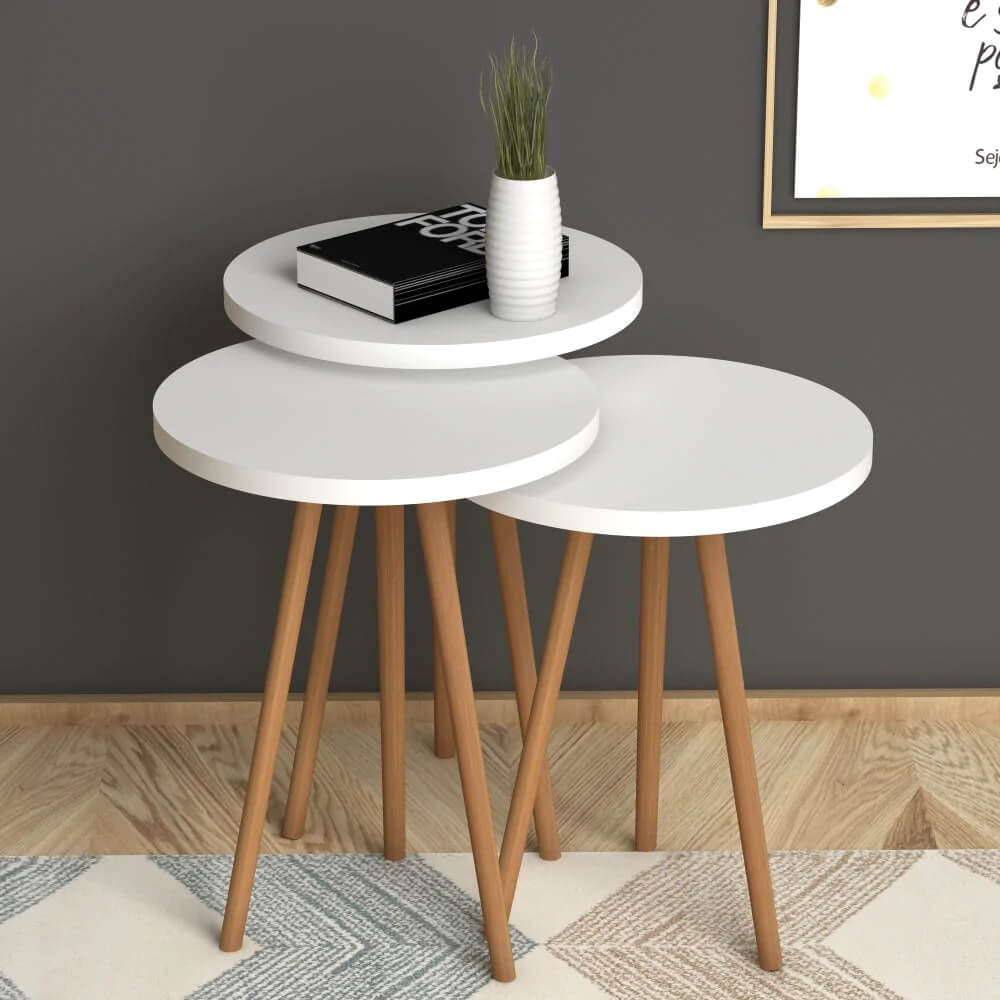 Home CanvasHome Canvas Roma Nested Coffee Table - Telephone Table - Wooden Legs - White Coffee Table