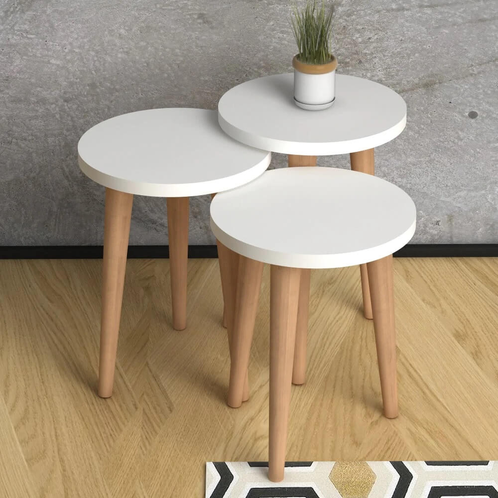 Home CanvasHome Canvas Roma Nested Coffee Table - Telephone Table - Wooden Legs - White Coffee Table