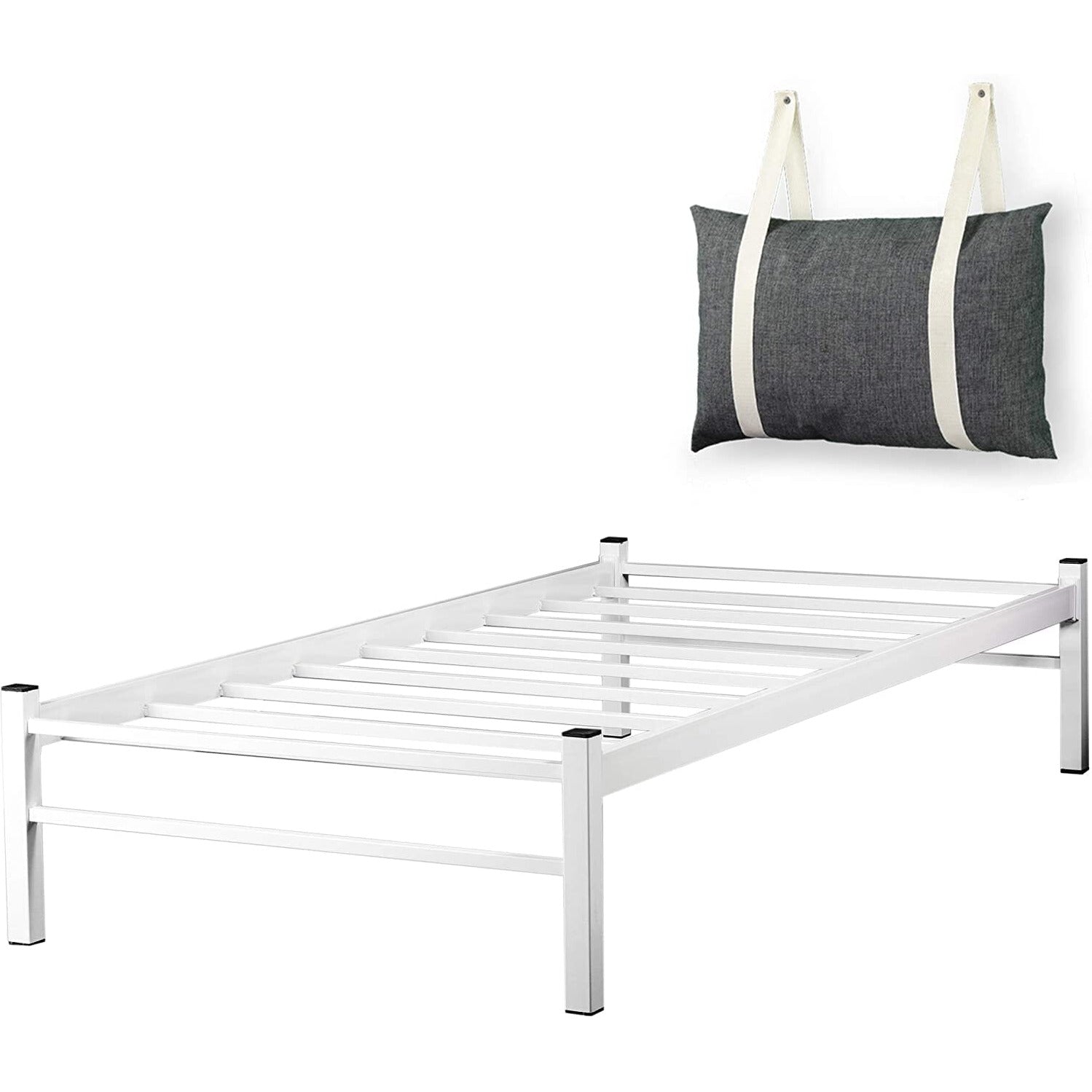 Home CanvasHome Canvas Rostov Single Bed Frame With Headboard (White) Bed Frame