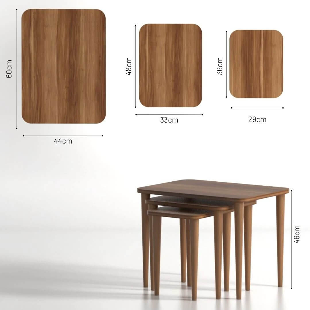Home CanvasHome Canvas Set of 3 Nested Rectangular Coffe Table for Living Room - Walnut Coffee Table