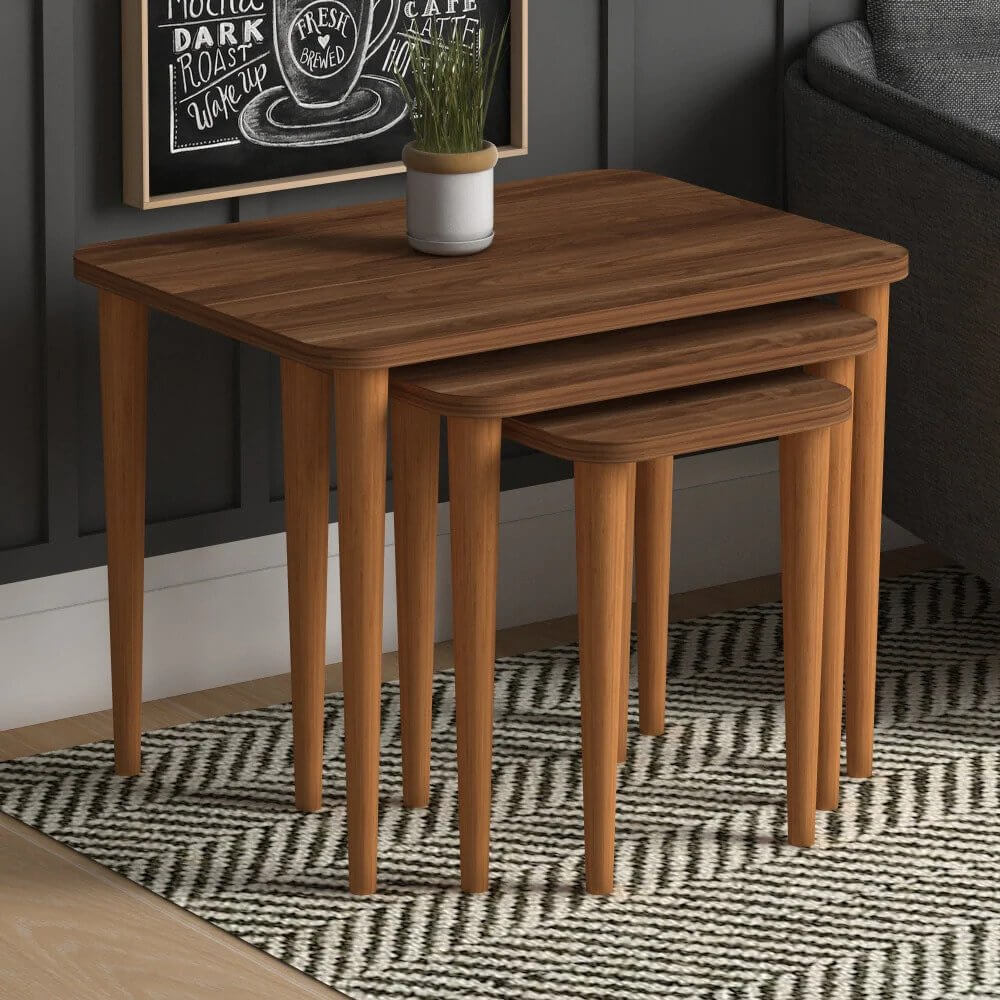 Home CanvasHome Canvas Set of 3 Nested Rectangular Coffe Table for Living Room - Walnut Coffee Table