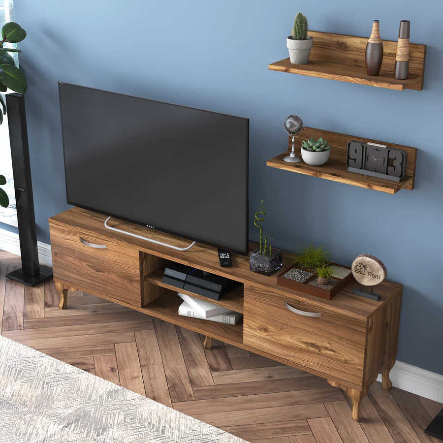 Home Canvas Furniture Trading LLC.Home Canvas Stand with Wall Shelf TV Unit with Bookshelf Modern Pedestal Design 150 cm - Walnut TV Stand