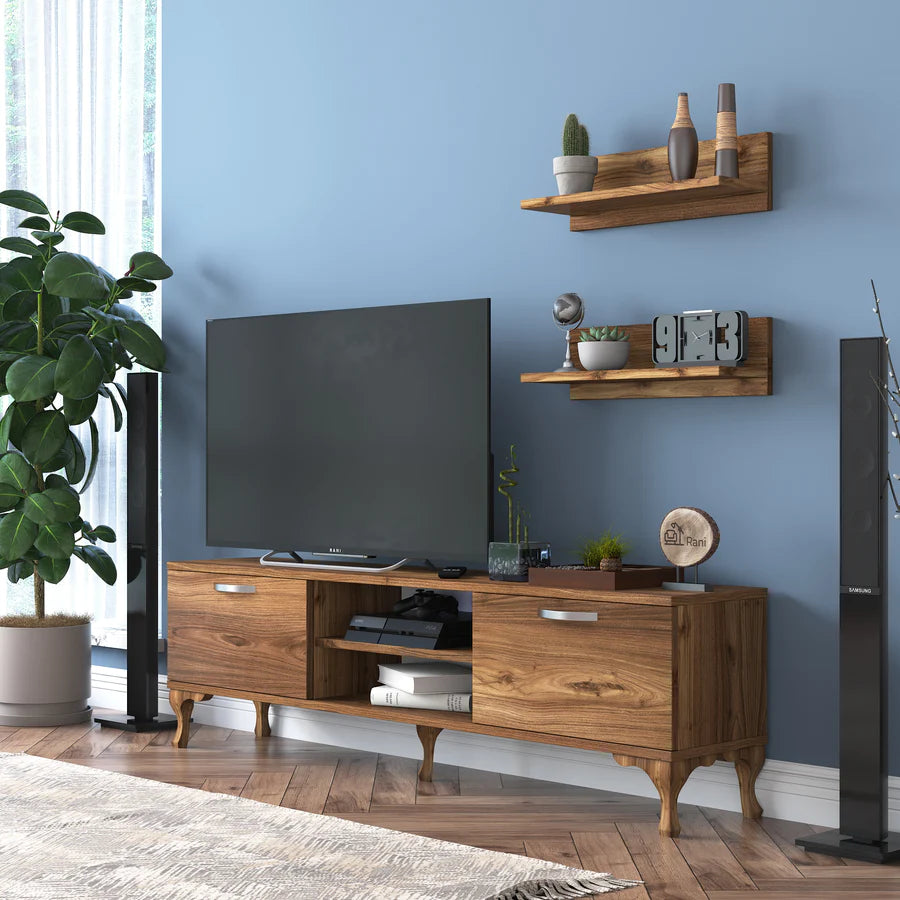Home Canvas Furniture Trading LLC.Home Canvas Stand with Wall Shelf TV Unit with Bookshelf Modern Pedestal Design 150 cm - Walnut TV Stand