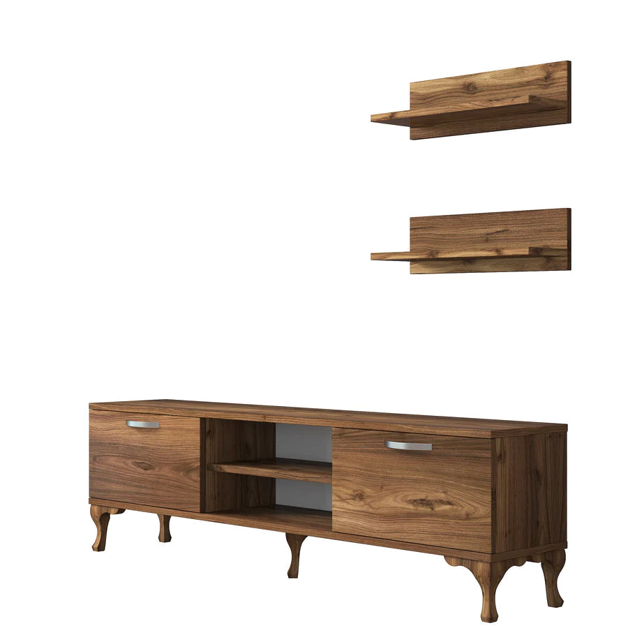 Home Canvas Furniture Trading LLC.Home Canvas Stand with Wall Shelf TV Unit with Bookshelf Modern Pedestal Design 150 cm - Walnut TV Stand