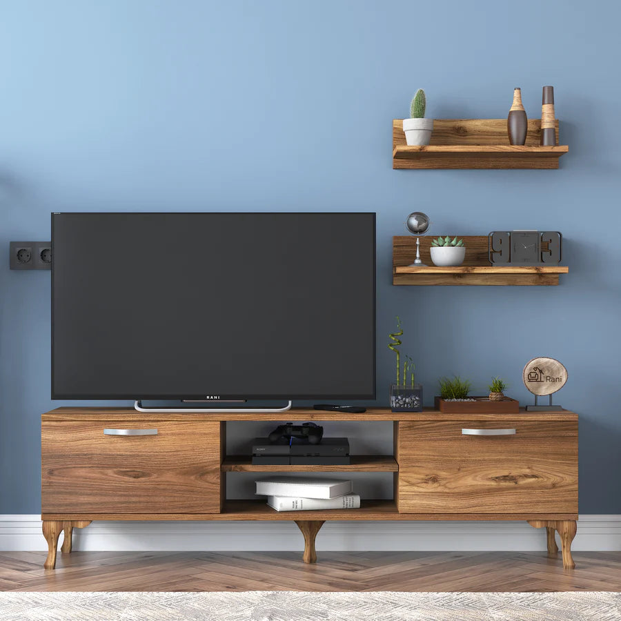 Home Canvas Furniture Trading LLC.Home Canvas Stand with Wall Shelf TV Unit with Bookshelf Modern Pedestal Design 150 cm - Walnut TV Stand