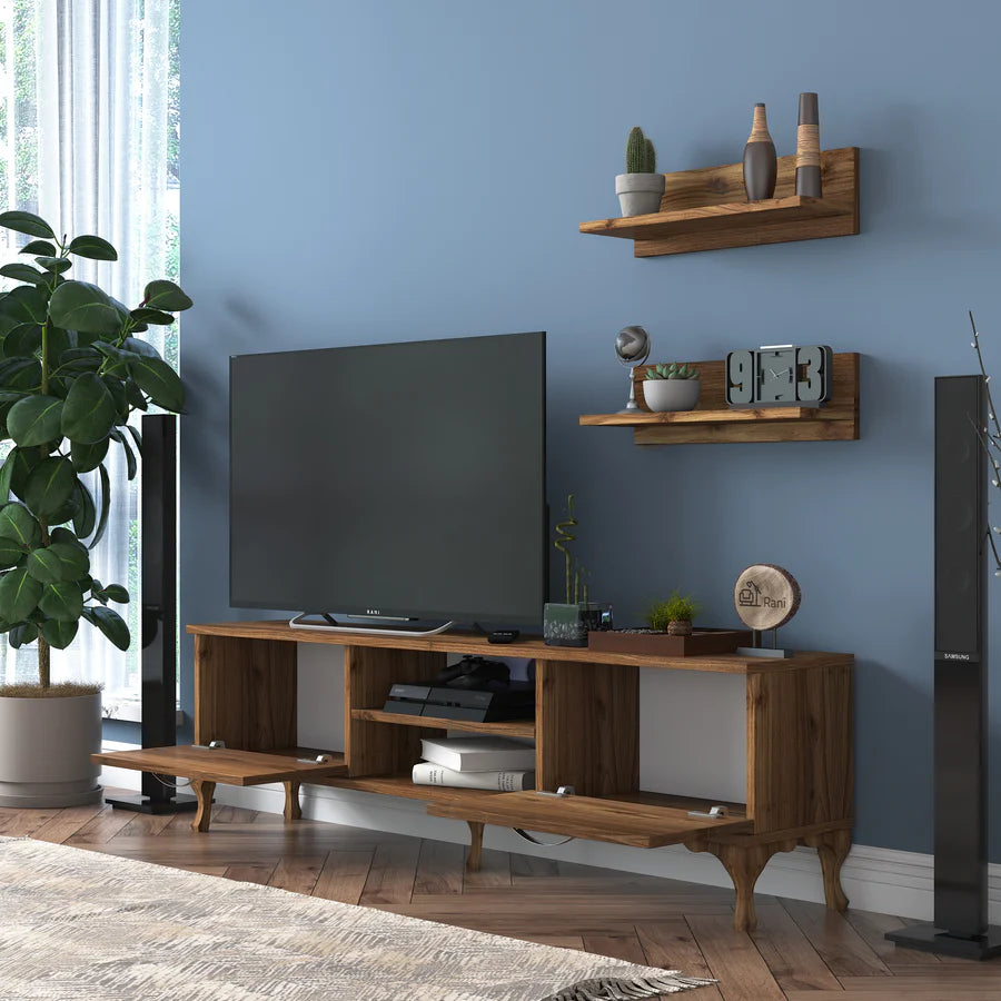 Home Canvas Furniture Trading LLC.Home Canvas Stand with Wall Shelf TV Unit with Bookshelf Modern Pedestal Design 150 cm - Walnut TV Stand