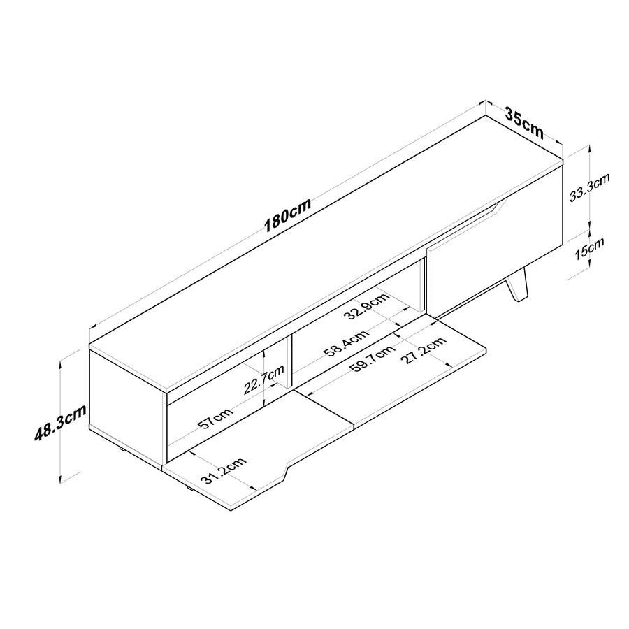Home Canvas Furniture Trading LLC.Home Canvas TV Unit Modern Free Standing TV Stand 180 cm - White and Walnut TV Stand