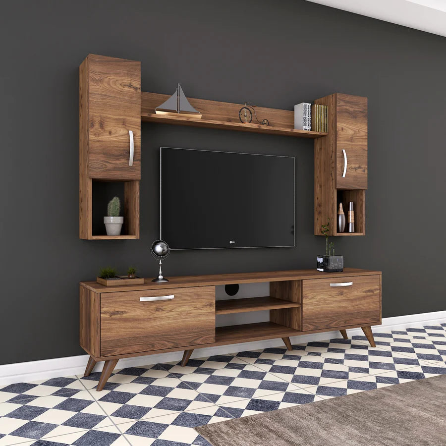Home Canvas Furniture Trading LLC.Home Canvas TV Unit with Wall Shelf TV Stand with Bookshelf Wall Mounted with Shelf Modern Leg 180 cm - Walnut TV Stand