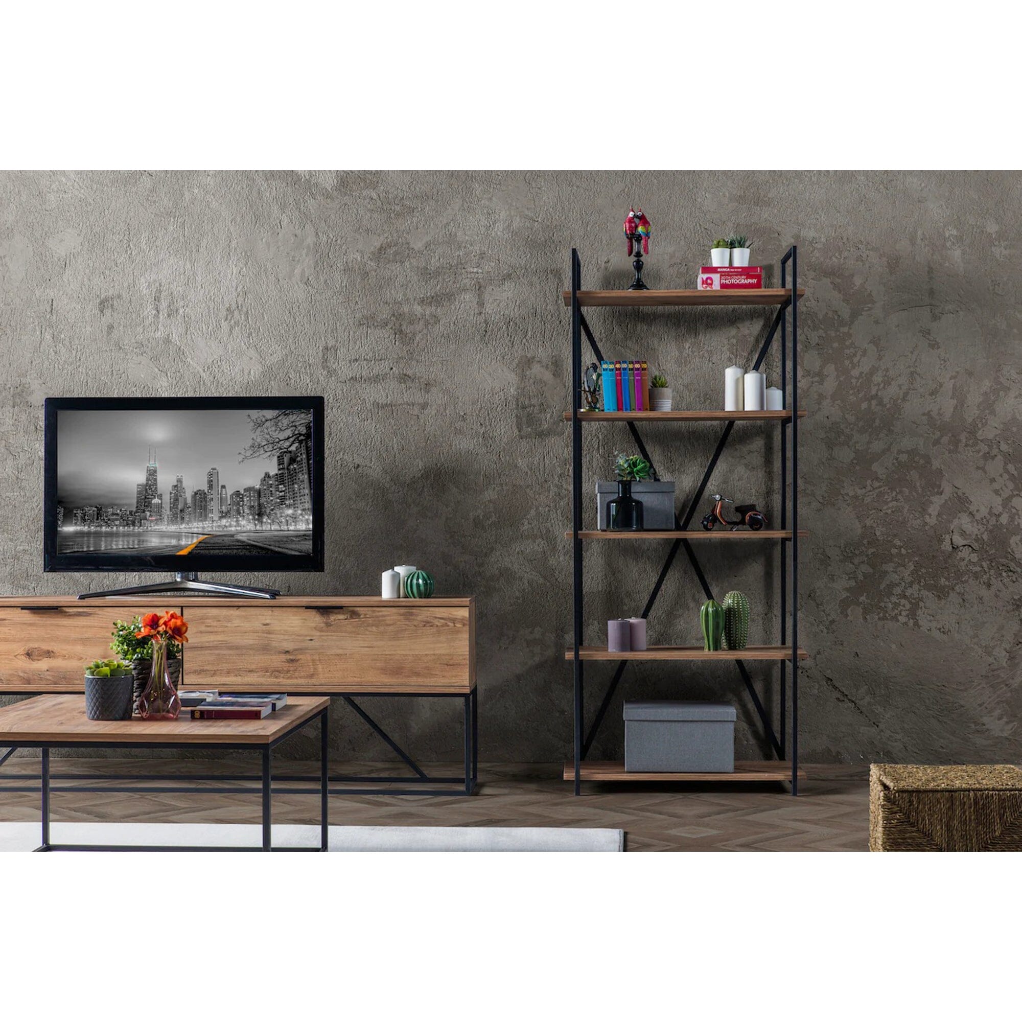 Home CanvasHome Canvas Zen Book Shelf Book Case Modern Living Room Bookcase Shelve Walnut Bookcase