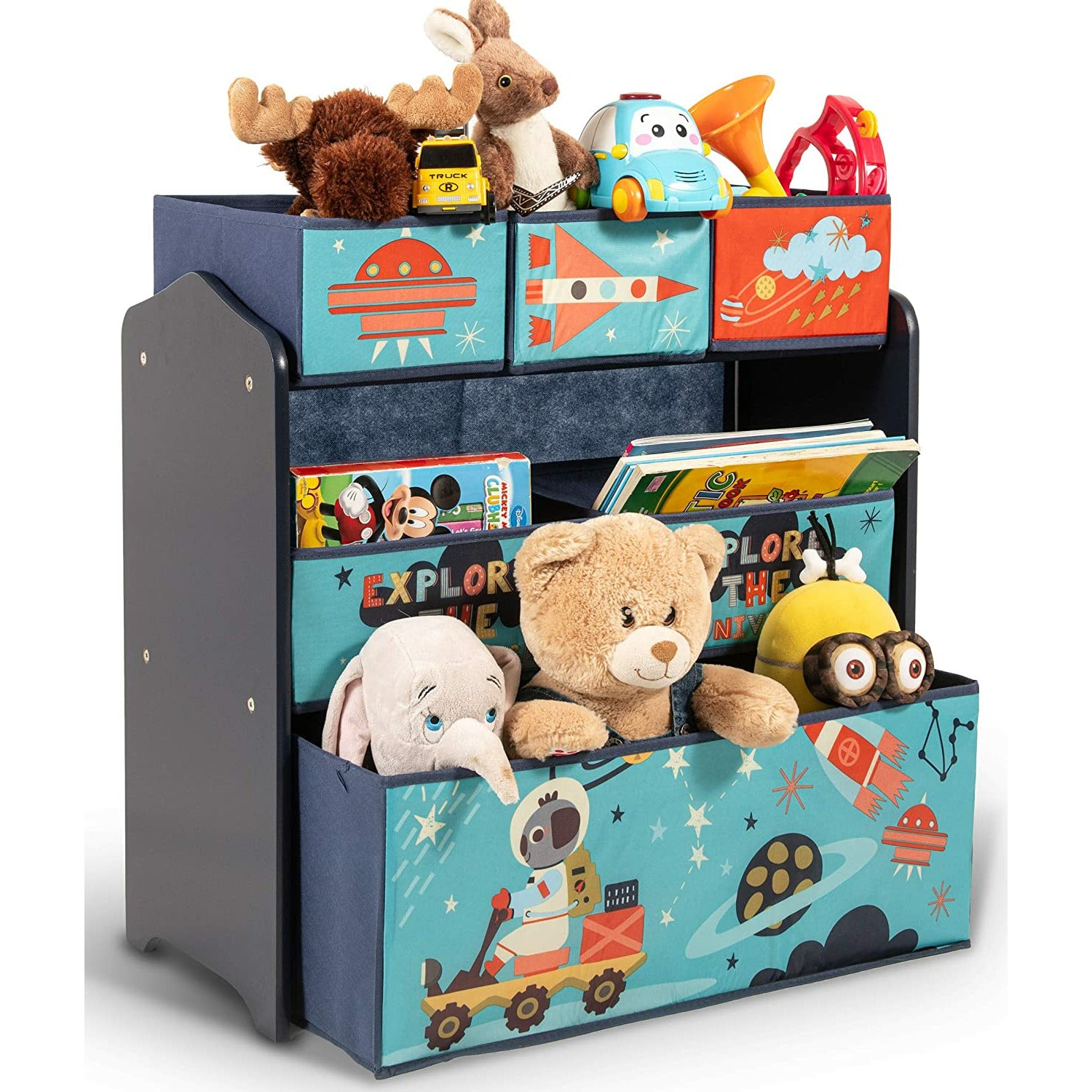 Home Canvas Furniture Trading LLC.Little Explorer Multi-Bin Toy Organizer with Storage Bins, Blue Storage