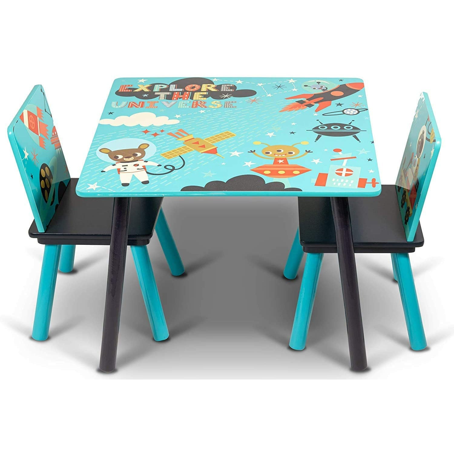 Home Canvas Furniture Trading LLC.Sunshine Unicorn Design Kids Wooden Table and Chairs Set for Kids, Pink Table Chair Blue