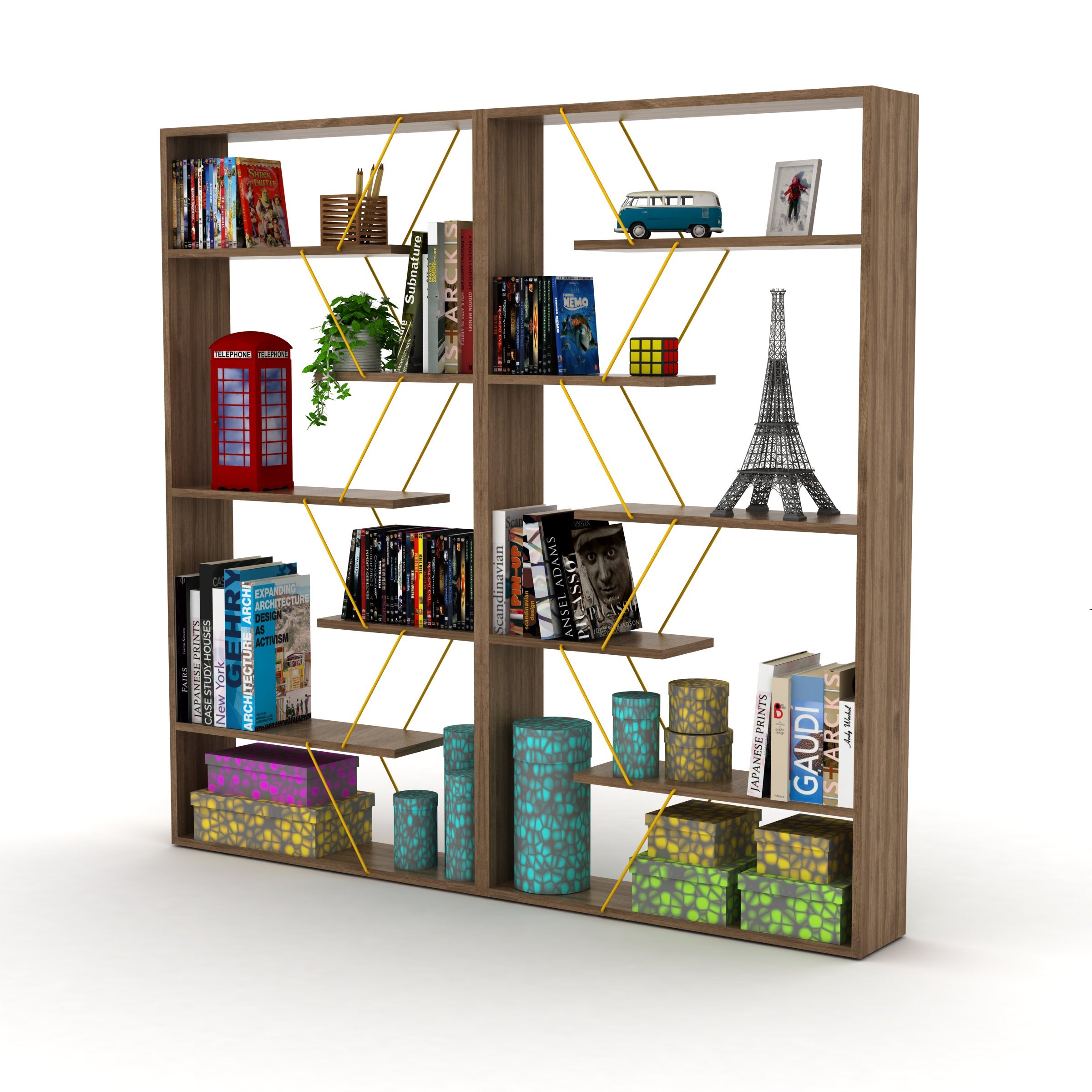 Home Canvas Furniture Trading LLC.Tars Book Shelf - Walnut/Yellow Book Shelf