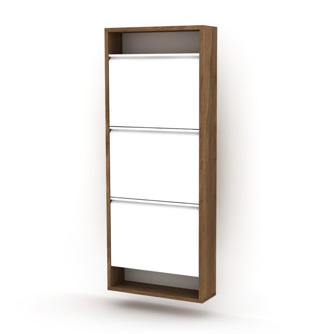 Home Canvas Furniture Trading LLC.Wall Mounted Hide Shoe Cabinet - Walnut Shoe Cabinet