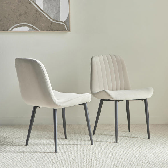 Versa Chair (Set of 2) Velvet Beige Fabric - Leg Black Metal