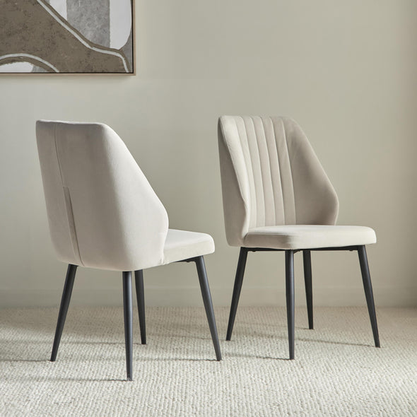 Riva Chair (Set of 2) Velvet Beige Fabric - Leg Black Metal