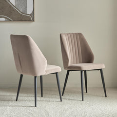 Riva Chair (Set of 2) Velvet Brown Fabric - Leg Black Metal