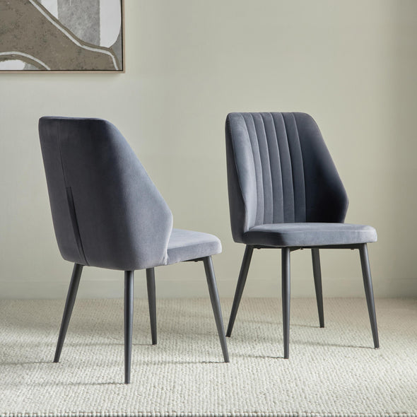 Riva Chair (Set of 2) Velvet Blue Fabric - Leg Black Metal