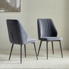 Riva Chair (Set of 2) Velvet Beige Fabric - Leg Black Metal