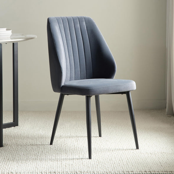 Riva Chair (Set of 2) Velvet Blue Fabric - Leg Black Metal