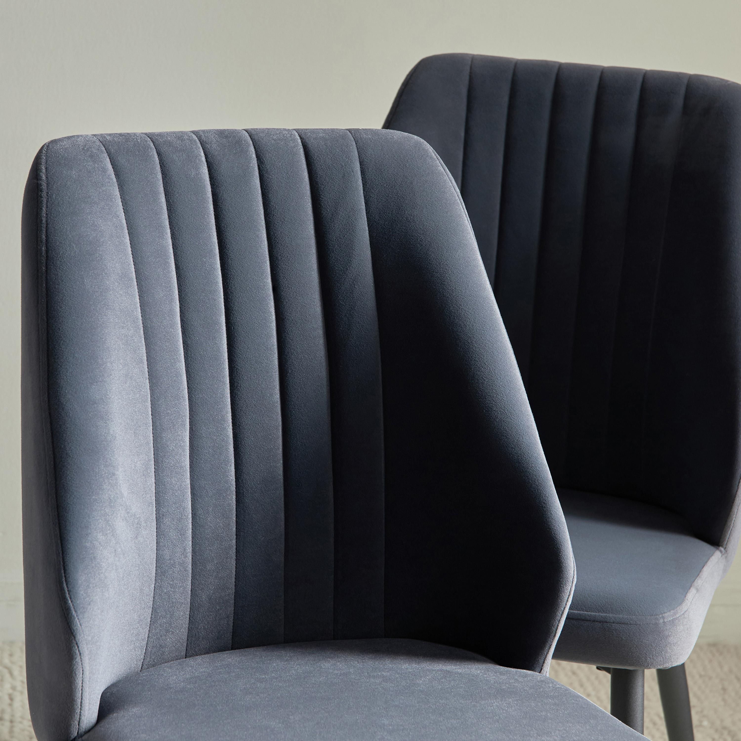 Riva Chair (Set of 2) Velvet Blue Fabric - Leg Black Metal