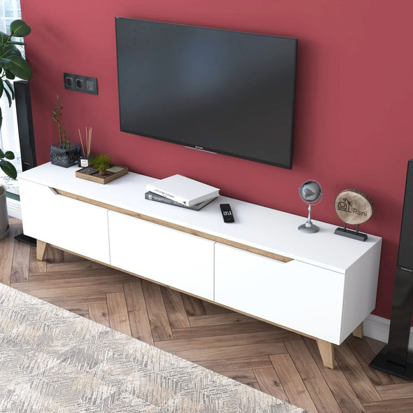 Home Canvas Lana Tv Unit Modern Upto 70in TV - White and Oak