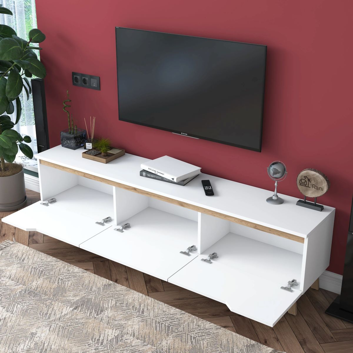 Home Canvas Lana Tv Unit Modern Upto 70in TV - White and Oak