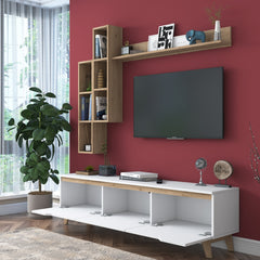 Home Canvas Lana Wall Unit Modern Upto 60in TV - White and Oak