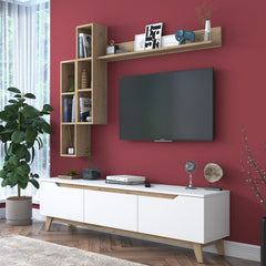 Home Canvas Lana Wall Unit Modern Upto 60in TV - White and Oak