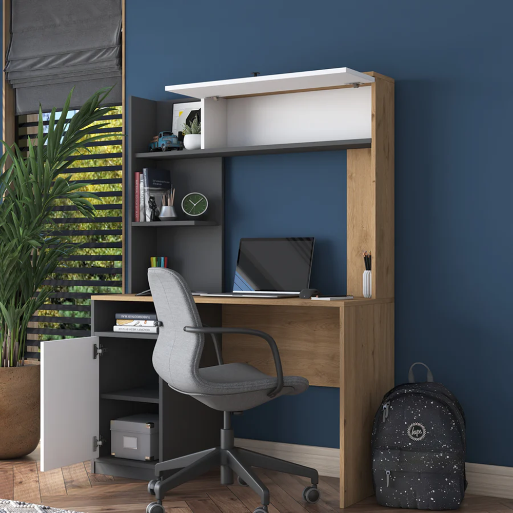 Home Canvas Blend Desk with Hutch Grey and Oak