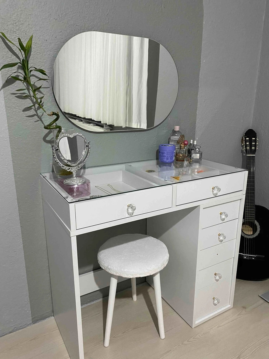 Home Canvas Flux Minimalist Vanity  Glass-Top + 7 Drawers