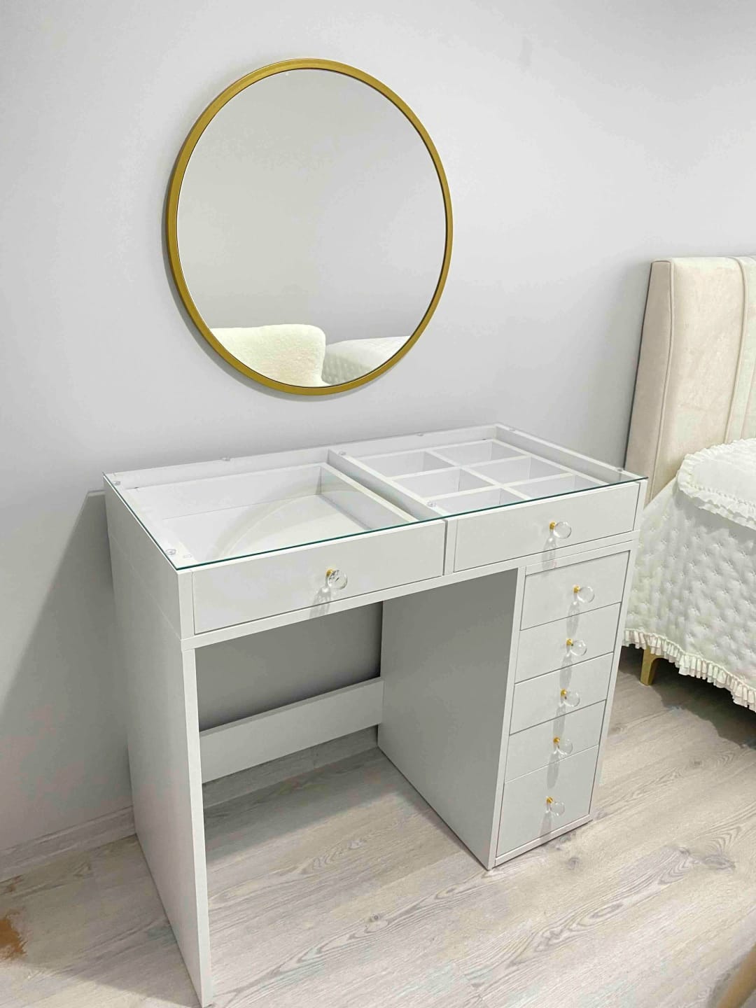 Home Canvas Flux Minimalist Vanity  Glass-Top + 7 Drawers