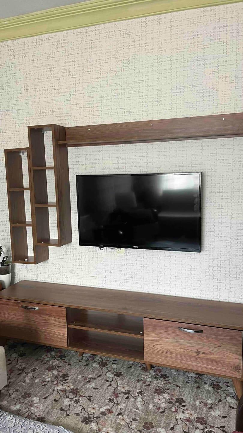 Home Canvas Tv Unit With Wall Shelf Tv Stand With Bookshelf Wall Mounted With Shelf Modern Leg 180 cm