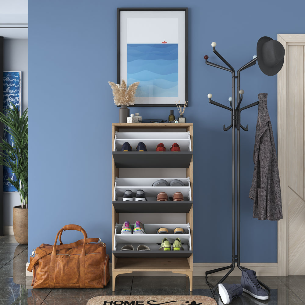 HC Home Canvas Otto Shoe Cabinet Walnut and Dark Grey